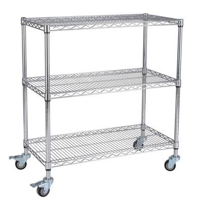 China Sustainable Customized Light Duty 3 Tier Household Storage Steel Chrome Wire Mesh Shelving With Wheel for sale