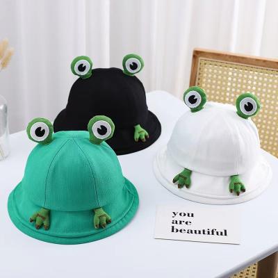 China Fashion cute frog\comfortable\durable wholesale baby children cartoon high quality pattern small embroidered cotton bucket hats for sale