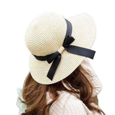 China Fashion\comfortable\durable China supplier wholesale Stylish Beach Sun Straw Hats Bow Tie Natural Panama Summer 2022 Women Ladies for sale