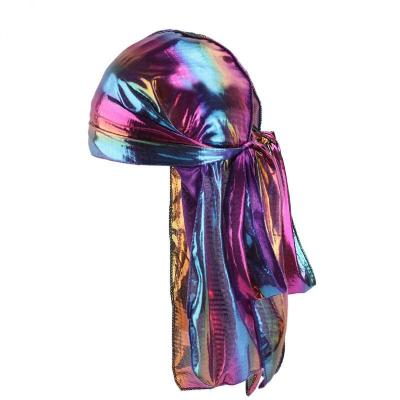 China Satin Durag Silk Logo Women Headbands For And Cowls Multifunctional Silky Color Sports Hat Laser Hologram Custom Durags for sale