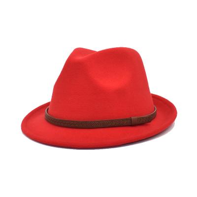 China Fashion\Wholesale Different Sizes Comfortable\Durable Band Accessories Bottoms Print Ladies Men Felt Women Unisex 100% Wool Fedora Hats Red for sale