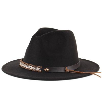 China 2022 Wholesale Formal Luxury Elegant Men's Wool Band Accessories Panama Suede 100 With Edge Chain Short Women Felt Fedora Hat for sale