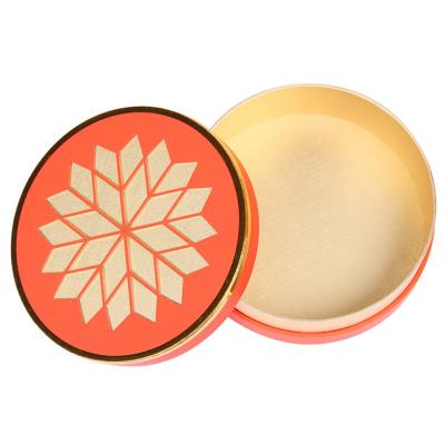 China Custom Luxury Cardboard Brand Golden Logo Orange Art Paper Round Chocolate Packing Box for sale