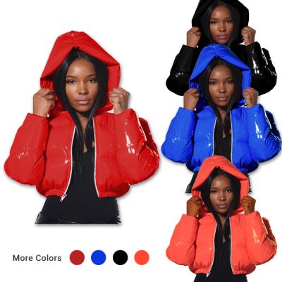 China Anti-wrinkle women wear winter bubble cropped warm coat clothes outfits for woman light padded hoodie shiny thick jacket 2022 for sale