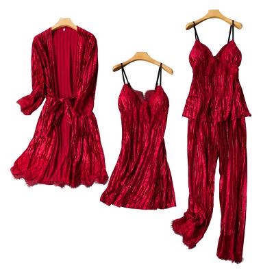 China Gold Velvet Breathable Women Designer Low Price Nightgown Sexy Five-Piece Pajamas Set for sale