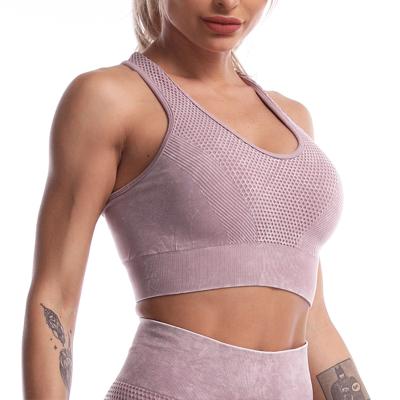 China Women's Seamless Mesh Hollow Breathable Yoga Vest Sports Bra Ladies Fitness Running Breathable Underwear for sale