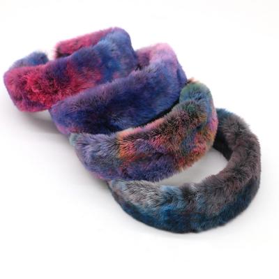 China Fashionable Colorful Soft Rabbit Fur Headband Winter 9 Color Rabbit Hair Circle Faux Furry Mink Fur Headbands for sale