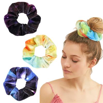 China Wedding Tie Dye Scrunchies Wholesale Ponytail Holders Tie Dye Velvet Rainbow Hair Scrunchies for sale