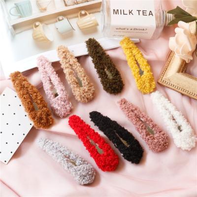 China Soft New Arrival Teardrop Plush Colorful Hair Clips Barrette Hair Clip For Women Girls Kids for sale