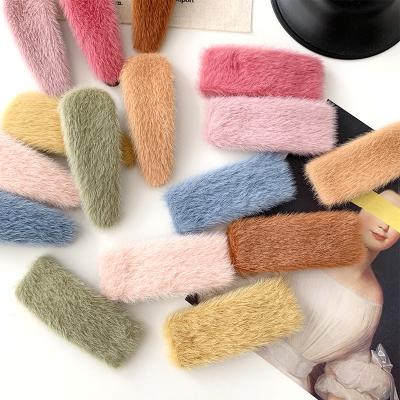 China New Trendy Korea Women Girls Plush Rabbit Fur Hairpin Hair Clips Bobby Clips Vintage BB Barrettes for sale