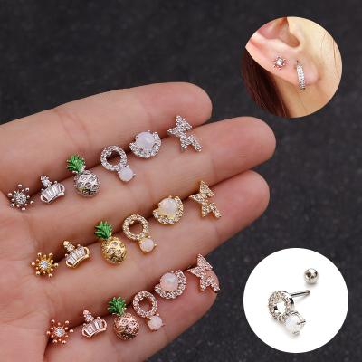 China TRENDY New Fashion Cartilage Earrings Pineapple Stainless Steel Minimal Stud Earring for sale