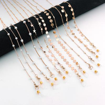 China Hot Selling Face Covering Holder Gold Copper Chain Glasses Chain Anti-slip Pearl Masking Chain for sale