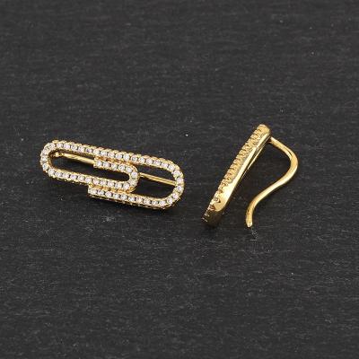 China Trendy Unique Luxury New Fashion Cubic Zircon Earring 18K Gold Plated Paper Clip Earrings For Women for sale