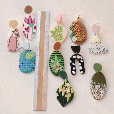 China Korean New Fashion Cartoon Trendy Geometric Acrylic Multi Design Stud Earrings For Women Girls for sale