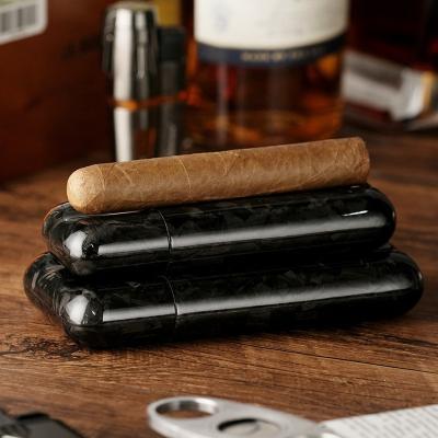 China Handmade 3 Cigars Black Luxury Carbon Fiber Travel Cigar Case for sale