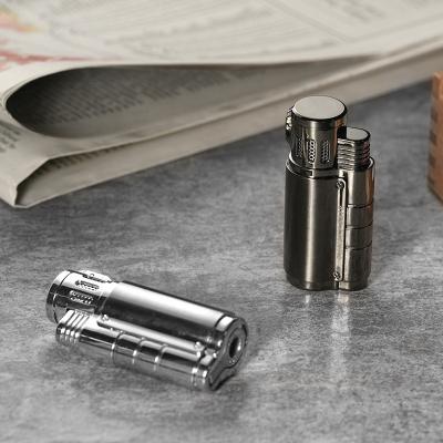 China Portable 3 Jet Flame Cigar Lighter Refillable Gas Butane Torch Windproof Alloy With Cigar Drill for sale