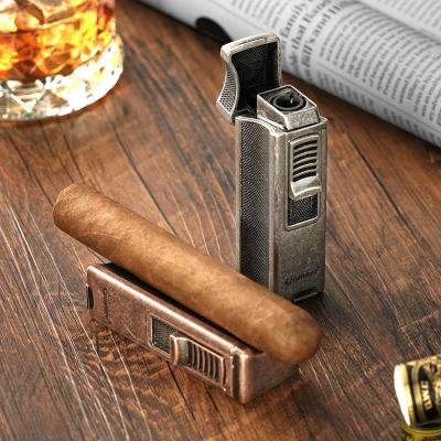 China Portable Refillable Gas With Stand Metal Alloy Jet Flame Cigar Lighter for sale