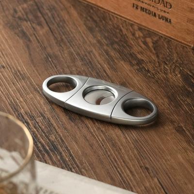 China Custom Handheld Travel Cigar Cutter Accessories Double-Blade Stainless Steel Custom Cigar Cutter Premium Handheld for sale