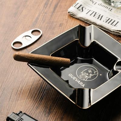 China Custom Black Luxury Ceramic 4 Flute Cigar Ashtray for sale