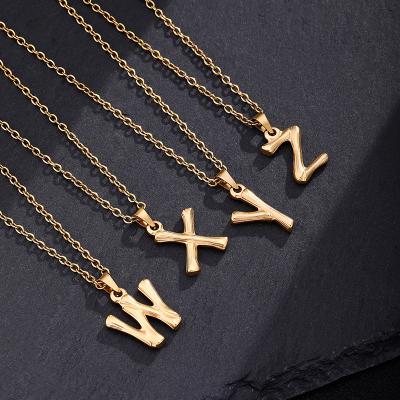 China Hot Sale Hiphop Initial A-Z Letter Stainless Steel Link Chain Necklace 18k Gold Plated Creative Letter Charm Necklace For Men Jewelry for sale