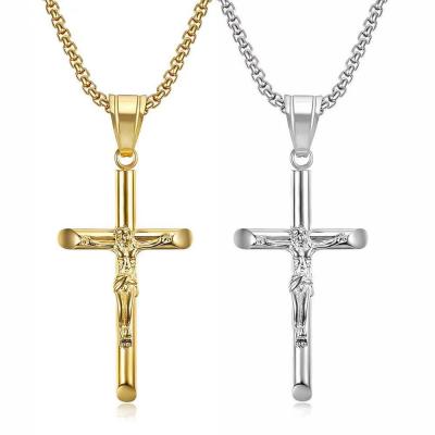 China New Jesus Orthodox Stainless Steel Men Wholesale Fashion Vintage Handmade Cross Gold Pendant Necklace for sale