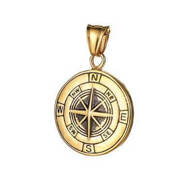 China Men's Personalized Valentine Jewelry Gift Engraved Stainless Steel Vintage Compass Necklace Pendant Hiphop 18K Gold Compass Jewelry for sale