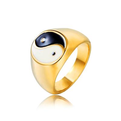 China FASHIONABLE Wholesale Vintage Style Hip Hop Punk 18K Gold Plated Stainless Steel Custom Men's Ying Yang Symbol Signet Ring for sale