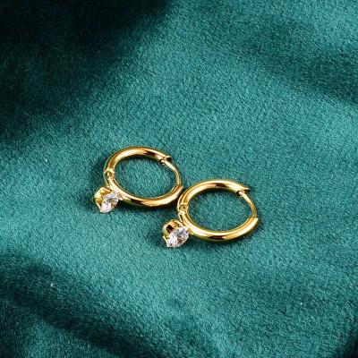 China CLASSIC Wholesale Custom Delicacy Stainless Steel Small Cubic Zircon Diamond Hoop Earrings 18K Yellow Gold Women's Earring Jewelry for sale