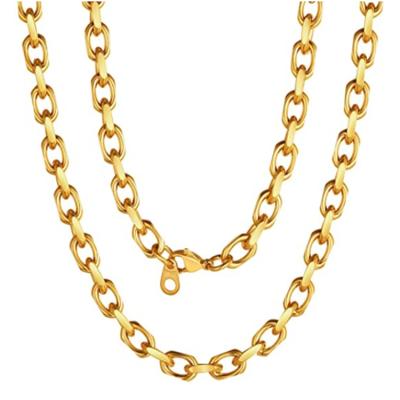 China Fashionable Wholesale Bulk Oval Shape Cable Link Chain Necklace 18K Stainless Steel Gold Plated Rolo Gold Chain For Jewelry Making for sale