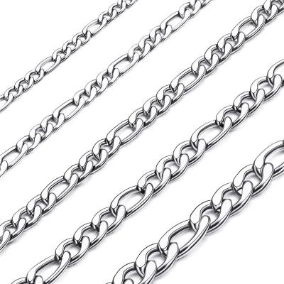 China Wholesale Bulk Hiphop Punk Style Figaro Link Chain Necklace 316L Stainless Steel Flat Cuban Thick Italian Silver Chain For Men for sale