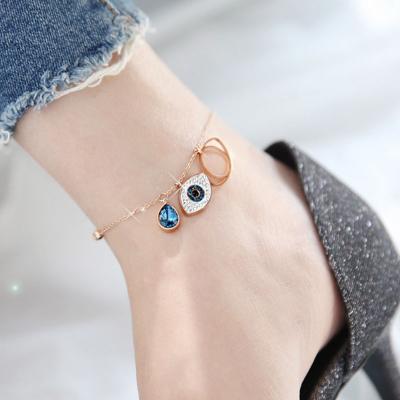 China BOHEMIA Korean Style D.C.A. Korean Style Zircon Charm Anklet Jewelry Stainless Steel Diamond Devil Eye Rose Gold Crystal Blue Anklet For Women for sale