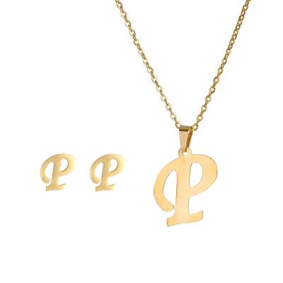 China Hiphop Product Letter P Costume Jewelry Custom Made Dubai 18 Carat Stainless Steel Initial Pendant Gold Plated Jewelry Set for sale