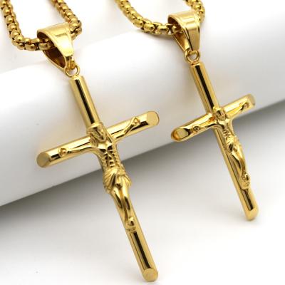 China Wholesale Flexible Religious Jesus Cross Necklace Stainless Steel Pendants Gold Plain Plated Religious Inlaid Pendants For Necklace for sale