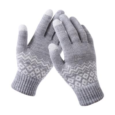 China Factory Wholesale Comfortable Cute Touch Screen Winter Mittens Cotton Jacquard Warm Printing Knitting Mittens for sale