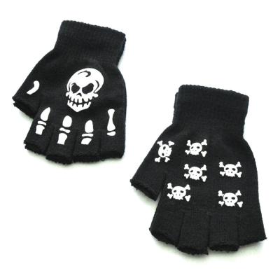 China Custom Knitted Cozy Winter Skull Pattern Half-Finger Gloves for sale