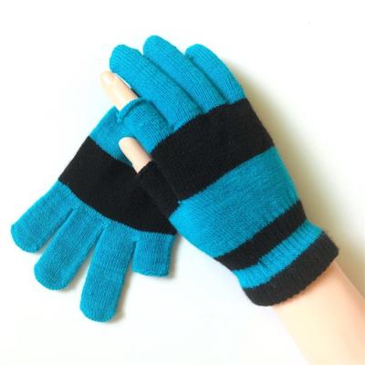 China Wholesale Comfortable Striped Touch Screen Two Finger Gloves Fashion Outdoor Mittens for sale