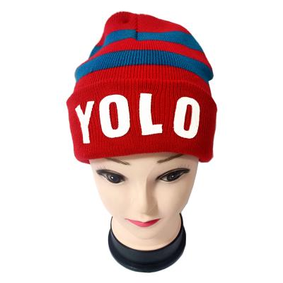 China JOINT Women Knit Hat Acrylic Slouchy Knitted Super Quality Letter Printing Knitted Hat for sale