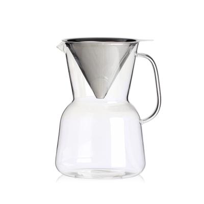 China 1200ml Borosilicate Glass Sustainable Heat Resistant Coffee Maker Pour Over Glass Coffee Pot With Stainless Steel Strainer for sale