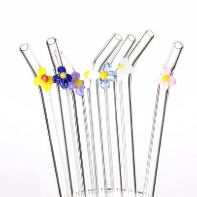 China Colored Drinking Straws Borosilicate Glass Viable Drinking Straw With Flowers for sale