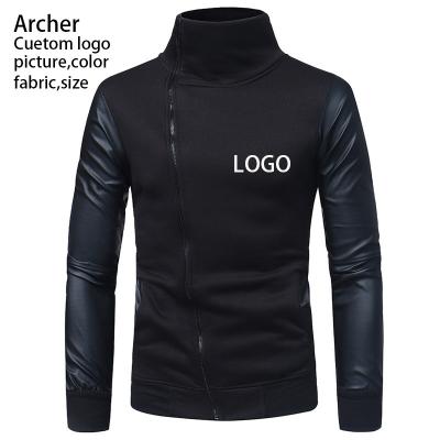 China Custom Logo Athletic Crew Neck Side Anti-Wrinkle Zipper Slim Fit Sweatshirt Custom Men Stand Up Collar Leather Sleeve Hoodies for sale