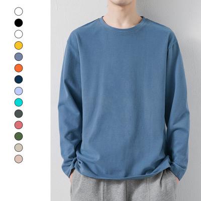 China Anti-Wrinkle Mens Cotton T-shirt Autumn Spring Long Sleeve O-Neck Oversized Sweater Solid Color Pullovers Upper Low T-Shirt for sale