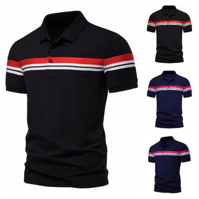 China Anti-wrinkle 100% Cotton Men's Business Golf Shirt Striped Sleeve Polo T-Shirt Top Quality Lapel Short Casual Color for sale