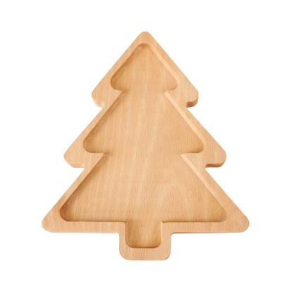 China Viable Natural Solid Wood Snack Tray Christmas Tree and Reindeer Rudolph Plate Beech Wood Plate for Kitchen for sale