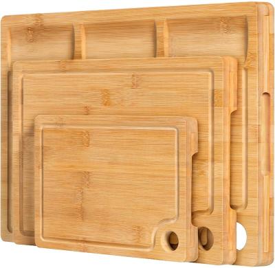 China Professional 3 Sets Disposable Custom Bamboo Chopping Cutting Board For Kitchen With Handle for sale