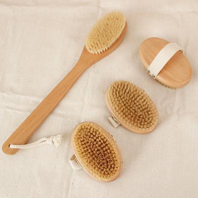 China EXFOLIATING Co Friendly Natural Boar Bristle Oval Hand Grip Bath Brush Shower Massage Brush Bamboo Wooden Body Deep Clean Brush for sale