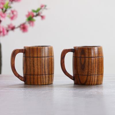 China Disposable Gift Tea Cup Coffee Mug Solid Wooden Wooden Milk Cup With Handle for sale