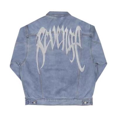 China Custom mens denim jacket reversible embroidered oversized streetwear denim jacket for men for sale