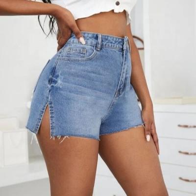 China Anti-Wrinkle BILLION Ladies Ladies Denim High Waisted Custom Net Hot Shorts Women Raw Edge Split Shorts for sale