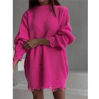 China Anti-Wrinkle BILLIONS Loose Long Round Neck Sweater Long Sleeve Sweater Dress for sale