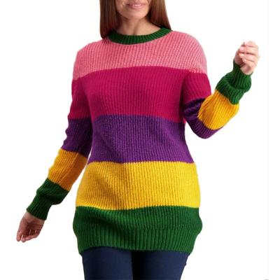 China Custom BILLIONS Long Strand Multi Color Block Sweater Multi Color Block Crewneck Anti-wrinkle Knit Jumper Sweater for sale